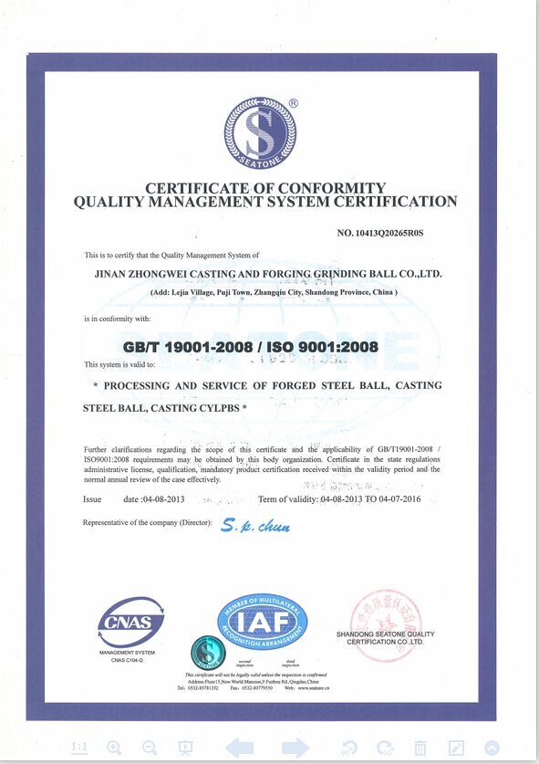 ISO9001: 2008 выковал меля шарик